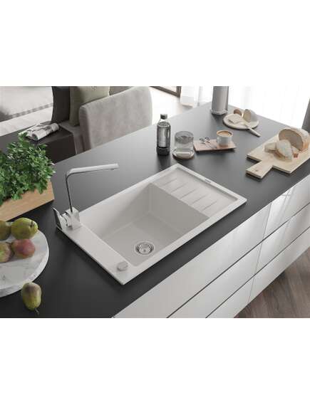 Mexen Elias zlewozmywak granitowy 1-komorowy z ociekaczem i baterią kuchenną Rita, biały - 6511-20-670300-00, изображение 2