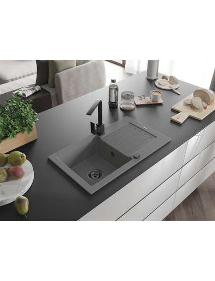 Mexen Pablo zlewozmywak granitowy 1-komorowy z ociekaczem i baterią kuchenną Rita, szary - 6510-71-670300-70-B, 2 image