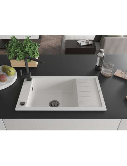 Mexen Elias zlewozmywak granitowy 1-komorowy z ociekaczem i baterią kuchenną Rita, biały - 6511-20-670300-70, 3 image