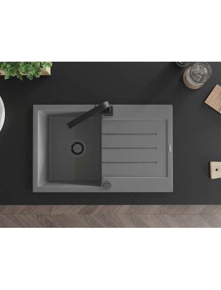 Mexen Bruno zlewozmywak granitowy 1-komorowy z ociekaczem i baterią kuchenną Rita, szary - 6513-71-670300-70-B, изображение 4