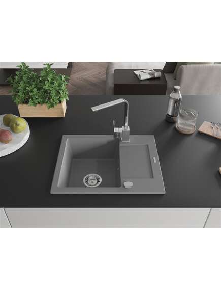 Mexen Enzo zlewozmywak granitowy 1-komorowy z ociekaczem i baterią kuchenną Rita, szary - 6506-71-670300-00, 3 image