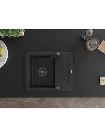 Mexen Enzo zlewozmywak granitowy 1-komorowy z ociekaczem i baterią kuchenną Rita, czarny/srebrny metalik - 66506-73-670300-70-B, 4 image