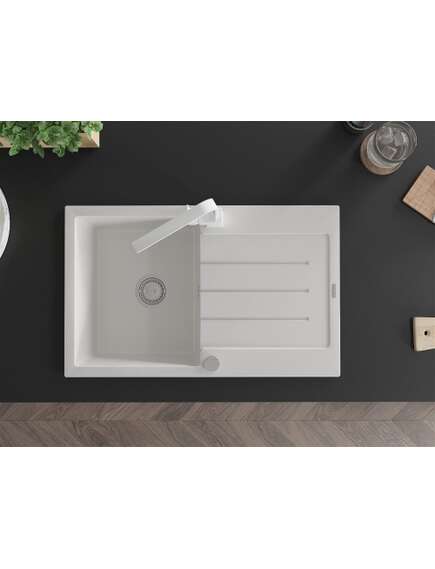Mexen Bruno zlewozmywak granitowy 1-komorowy z ociekaczem i baterią kuchenną Rita, biały - 6513-20-670300-20, изображение 4