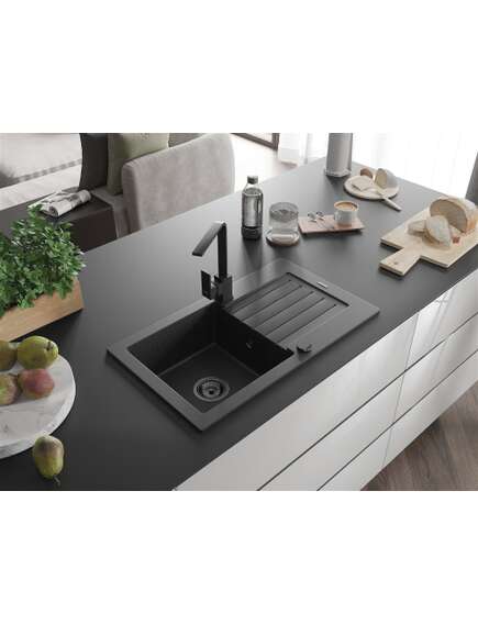 Mexen Pablo zlewozmywak granitowy 1-komorowy z ociekaczem i baterią kuchenną Rita, czarny/srebrny metalik- 6510-73-670300-70-B, 2 image