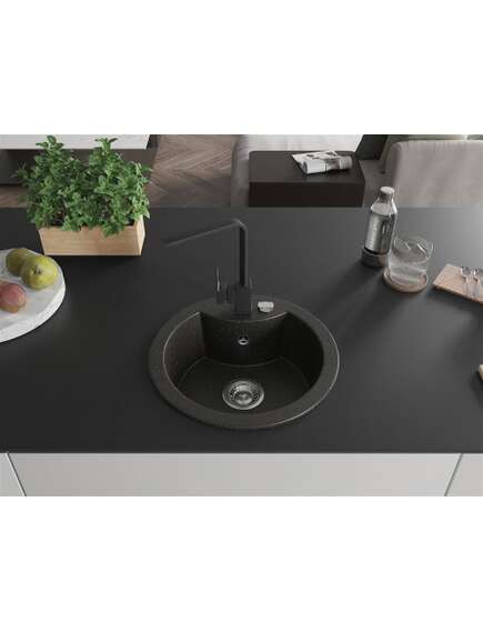 Mexen Diego zlewozmywak granitowy 1-komorowy z baterią kuchenną Rita, czarny/złoty metalik - 6512-75-670300-70, 3 image