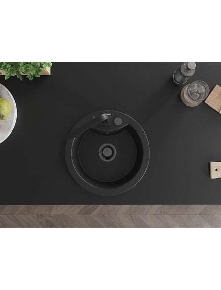 Mexen Diego zlewozmywak granitowy 1-komorowy z baterią kuchenną Rita, czarny - 6512-77-670300-70-B, 4 image