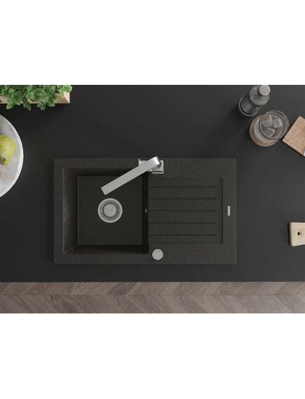 Mexen Pablo zlewozmywak granitowy 1-komorowy z ociekaczem i baterią kuchenną Rita, czarny/złoty metalik- 6510-75-670300-00, 4 image