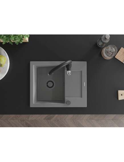 Mexen Enzo zlewozmywak granitowy 1-komorowy z ociekaczem i baterią kuchenną Savita, szary - 6506-71-672601-70-B, изображение 4