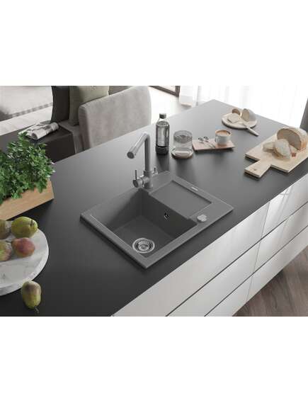 Mexen Enzo zlewozmywak granitowy 1-komorowy z ociekaczem i baterią kuchenną Duero, szary - 6506-71-671600-71, 2 image