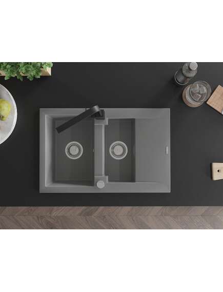 Mexen Gaspar zlewozmywak granitowy 1,5-komorowy z ociekaczem i baterią kuchenną Rita, szary - 6507-71-670300-70, 4 image