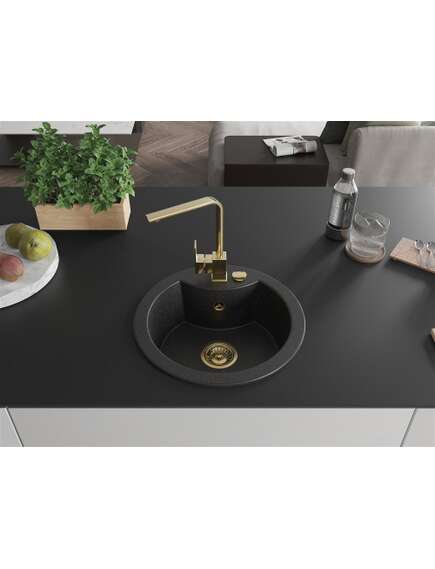 Mexen Diego zlewozmywak granitowy 1-komorowy z baterią kuchenną Rita, czarny/srebrny metalik - 6512-73-670300-50, 3 image