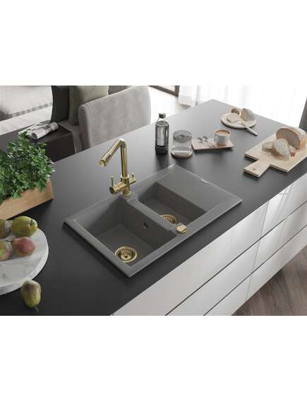 Mexen Gaspar zlewozmywak granitowy 1,5-komorowy z ociekaczem i baterią kuchenną Duero, szary - 6507-71-671600-50, изображение 2