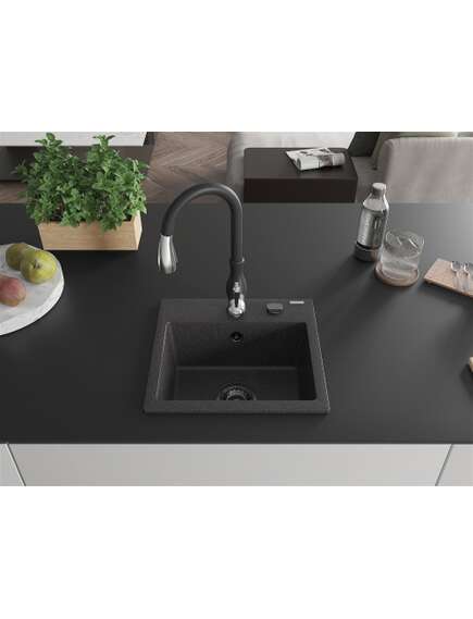 Mexen Milo zlewozmywak granitowy 1-komorowy z baterią kuchenną Savita, czarny nakrapiany - 6505-76-672601-70-B, 3 image