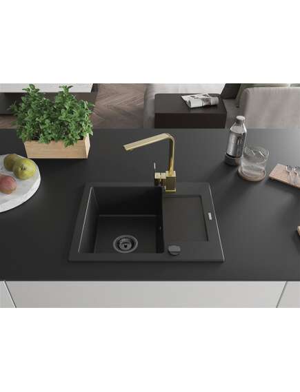Mexen Enzo zlewozmywak granitowy 1-komorowy z ociekaczem i baterią kuchenną Rita, czarny - 6506-77-670300-50-B, 3 image