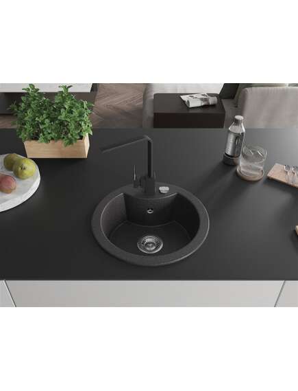 Mexen Diego zlewozmywak granitowy 1-komorowy z baterią kuchenną Rita, czarny nakrapiany - 6512-76-670300-70, 3 image