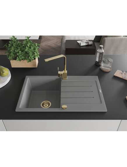 Mexen Bruno zlewozmywak granitowy 1-komorowy z ociekaczem i baterią kuchenną Rita, szary - 6513-71-670300-50, изображение 3