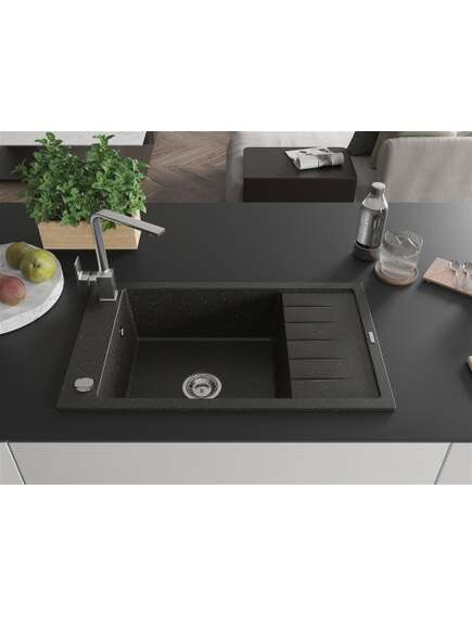 Mexen Elias zlewozmywak granitowy 1-komorowy z ociekaczem i baterią kuchenną Rita, czarny/złoty metalik - 6511-75-670300-00, 3 image