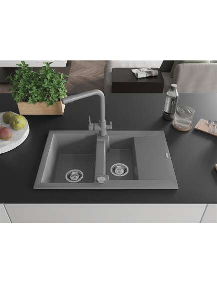 Mexen Gaspar zlewozmywak granitowy 1,5-komorowy z ociekaczem i baterią kuchenną Duero, szary - 6507-71-671600-71, изображение 3