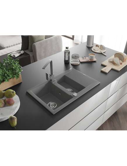 Mexen Gaspar zlewozmywak granitowy 1,5-komorowy z ociekaczem i baterią kuchenną Rita, szary - 6507-71-670300-71, 2 image