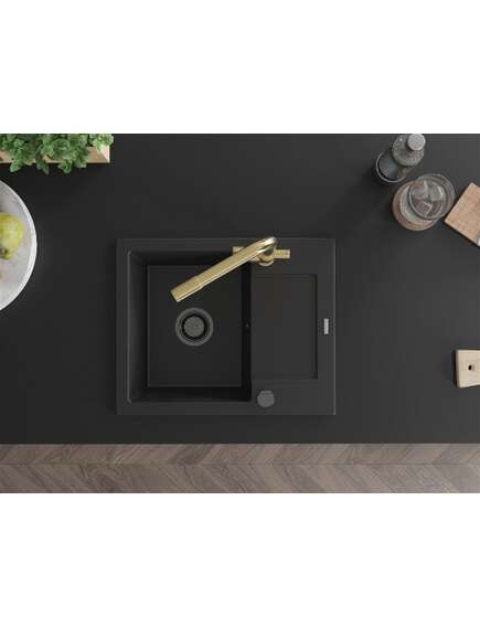 Mexen Enzo zlewozmywak granitowy 1-komorowy z ociekaczem i baterią kuchenną Duero, czarny - 6506-77-671600-50-B, 4 image