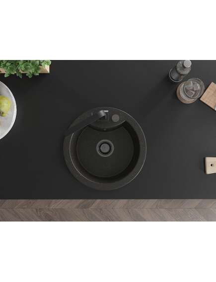 Mexen Diego zlewozmywak granitowy 1-komorowy z baterią kuchenną Rita, czarny/złoty metalik - 6512-75-670300-70-B, 4 image