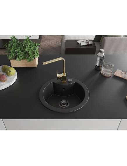 Mexen Diego zlewozmywak granitowy 1-komorowy z baterią kuchenną Rita, czarny - 6512-77-670300-50-B, 3 image