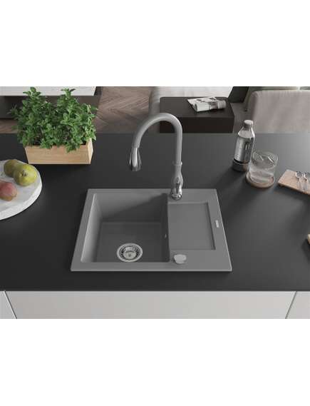 Mexen Enzo zlewozmywak granitowy 1-komorowy z ociekaczem i baterią kuchenną Savita, szary - 6506-71-672601-71, изображение 3