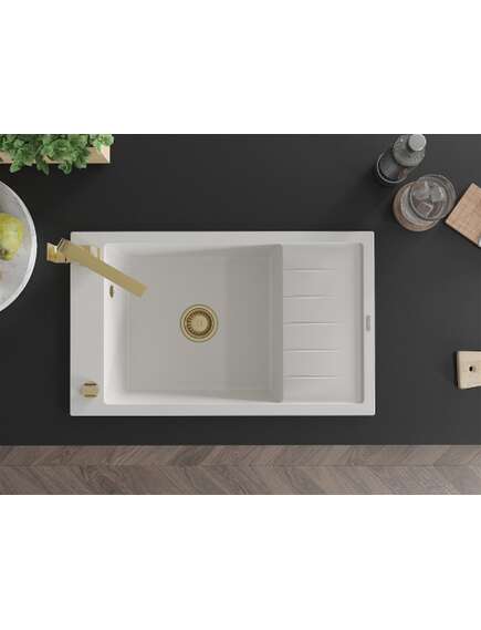 Mexen Elias zlewozmywak granitowy 1-komorowy z ociekaczem i baterią kuchenną Rita, biały - 6511-20-670300-50, изображение 4