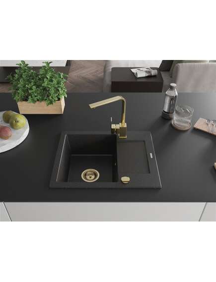 Mexen Enzo zlewozmywak granitowy 1-komorowy z ociekaczem i baterią kuchenną Rita, czarny/srebrny metalik - 6506-73-670300-50, 3 image