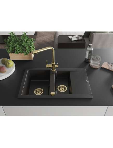 Mexen Gaspar zlewozmywak granitowy 1,5-komorowy z ociekaczem i baterią kuchenną Duero, czarny - 6507-77-671600-50, 3 image