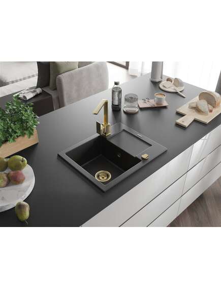Mexen Enzo zlewozmywak granitowy 1-komorowy z ociekaczem i baterią kuchenną Rita, czarny/srebrny metalik - 6506-73-670300-50, 2 image