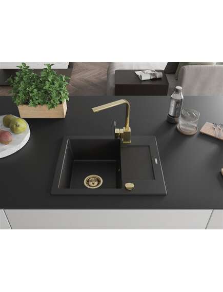 Mexen Enzo zlewozmywak granitowy 1-komorowy z ociekaczem i baterią kuchenną Rita, czarny - 6506-77-670300-50, 3 image