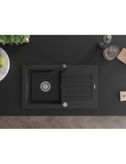 Mexen Pablo zlewozmywak granitowy 1-komorowy z ociekaczem i baterią kuchenną Rita, czarny/srebrny metalik- 6510-73-670300-70, 4 image