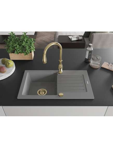 Mexen Pablo zlewozmywak granitowy 1-komorowy z ociekaczem i baterią kuchenną Savita, szary - 6510-71-672601-50, изображение 3