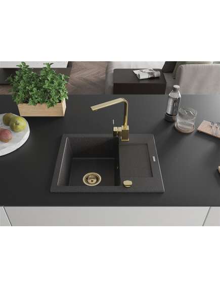 Mexen Enzo zlewozmywak granitowy 1-komorowy z ociekaczem i baterią kuchenną Rita, czarny nakrapiany - 6506-76-670300-50, 3 image