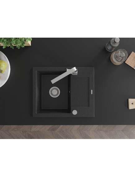 Mexen Enzo zlewozmywak granitowy 1-komorowy z ociekaczem i baterią kuchenną Rita, czarny/srebrny metalik - 6506-73-670300-00, изображение 4