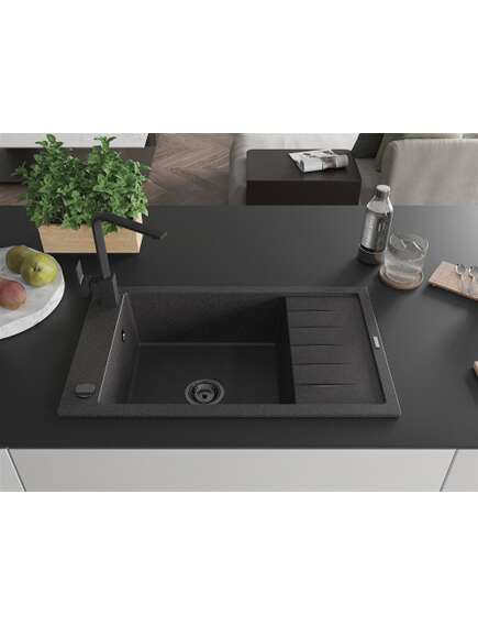 Mexen Elias zlewozmywak granitowy 1-komorowy z ociekaczem i baterią kuchenną Rita, czarny nakrapiany - 6511-76-670300-70-B, 3 image