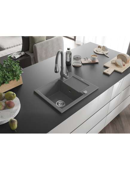 Mexen Enzo zlewozmywak granitowy 1-komorowy z ociekaczem i baterią kuchenną Savita, szary - 6506-71-672601-71, изображение 2