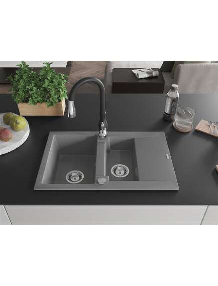 Mexen Gaspar zlewozmywak granitowy 1,5-komorowy z ociekaczem i baterią kuchenną Savita, szary - 6507-71-672601-70, изображение 3