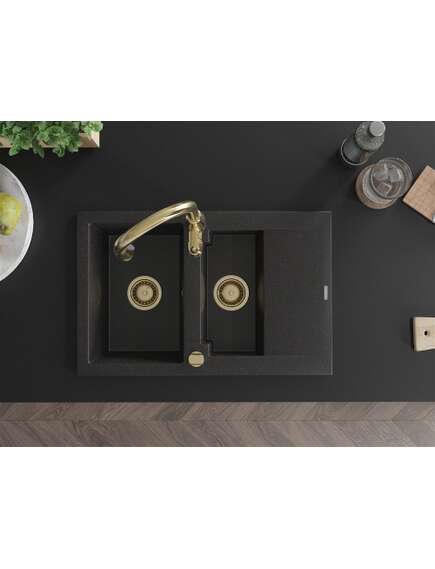 Mexen Gaspar zlewozmywak granitowy 1,5-komorowy z ociekaczem i baterią kuchenną Savita, czarny/srebrny - 6507-73-672601-50, изображение 4