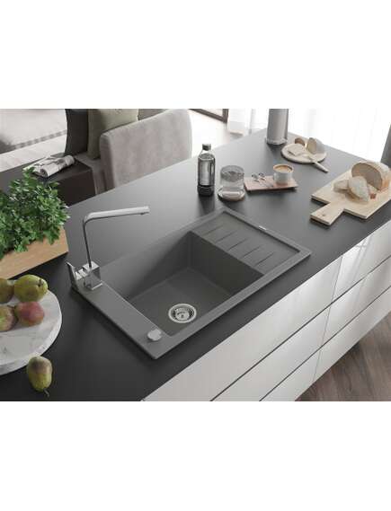 Mexen Elias zlewozmywak granitowy 1-komorowy z ociekaczem i baterią kuchenną Rita, szary - 6511-71-670300-00, изображение 2