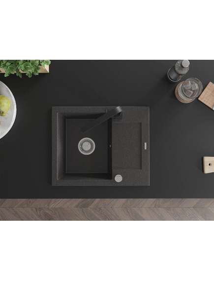 Mexen Enzo zlewozmywak granitowy 1-komorowy z ociekaczem i baterią kuchenną Rita, czarny nakrapiany - 6506-76-670300-70, 4 image