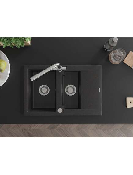 Mexen Gaspar zlewozmywak granitowy 1,5-komorowy z ociekaczem i baterią kuchenną Duero, czarny/srebrny - 6507-73-671600-00, 4 image