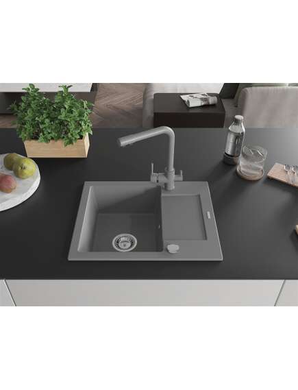 Mexen Enzo zlewozmywak granitowy 1-komorowy z ociekaczem i baterią kuchenną Duero, szary - 6506-71-671600-71, 3 image