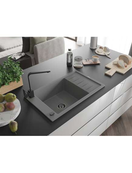 Mexen Elias zlewozmywak granitowy 1-komorowy z ociekaczem i baterią kuchenną Rita, szary - 6511-71-670300-70-B, изображение 2