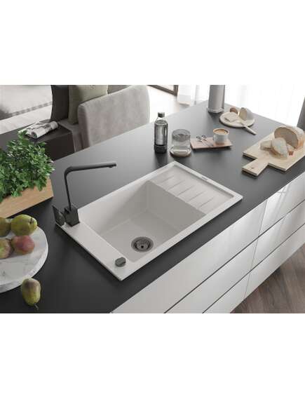 Mexen Elias zlewozmywak granitowy 1-komorowy z ociekaczem i baterią kuchenną Rita, biały - 6511-20-670300-70, 2 image