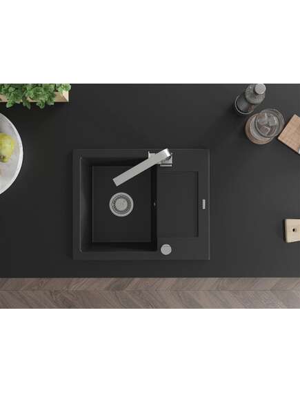 Mexen Enzo zlewozmywak granitowy 1-komorowy z ociekaczem i baterią kuchenną Rita, czarny - 6506-77-670300-00, 4 image