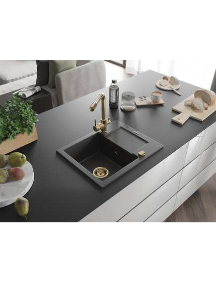 Mexen Enzo zlewozmywak granitowy 1-komorowy z ociekaczem i baterią kuchenną Duero, czarny nakrapiany - 6506-76-671600-50, 2 image