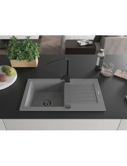 Mexen Pablo zlewozmywak granitowy 1-komorowy z ociekaczem i baterią kuchenną Rita, szary - 6510-71-670300-70-B, 3 image
