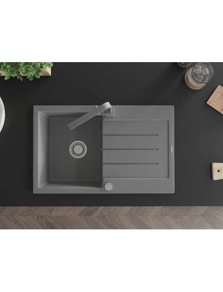 Mexen Bruno zlewozmywak granitowy 1-komorowy z ociekaczem i baterią kuchenną Rita, szary - 6513-71-670300-71, изображение 4